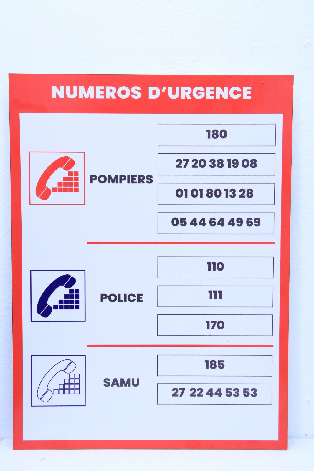 panneau numéro d’urgence